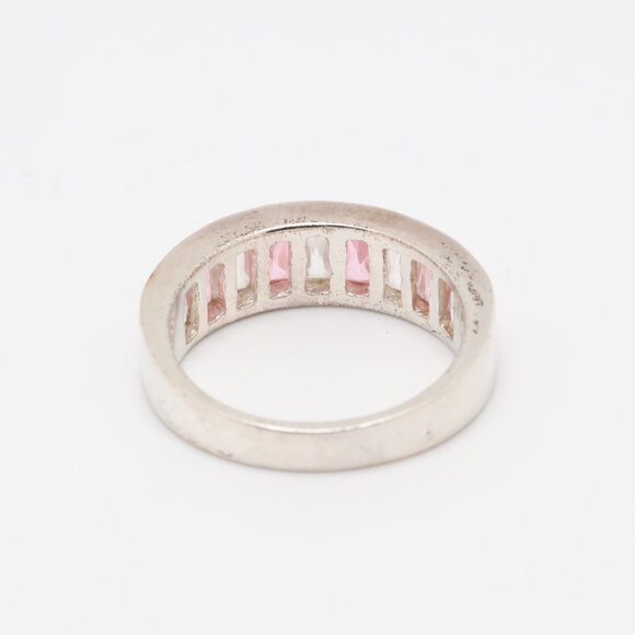 Vintage Sterling Silver Pink White CZ Ring - Picture 6 of 7